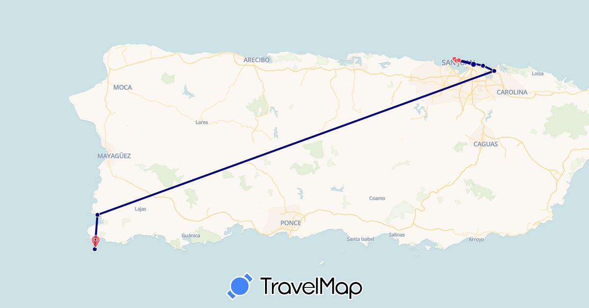 TravelMap itinerary: driving, hiking in Puerto Rico, United States (North America)